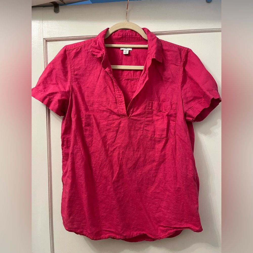 Vibrant Pink J Crew linen collared shirt, size S